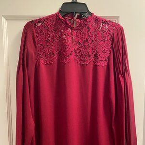 Karl Lagerfeld Blouse Lace & Silk in Burgundy Size 4